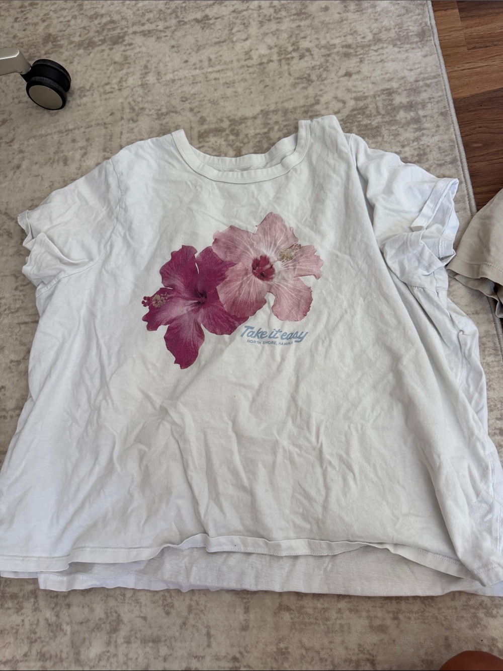 Old Navy White Short Sleeve Tee with Pink Floral Graphic